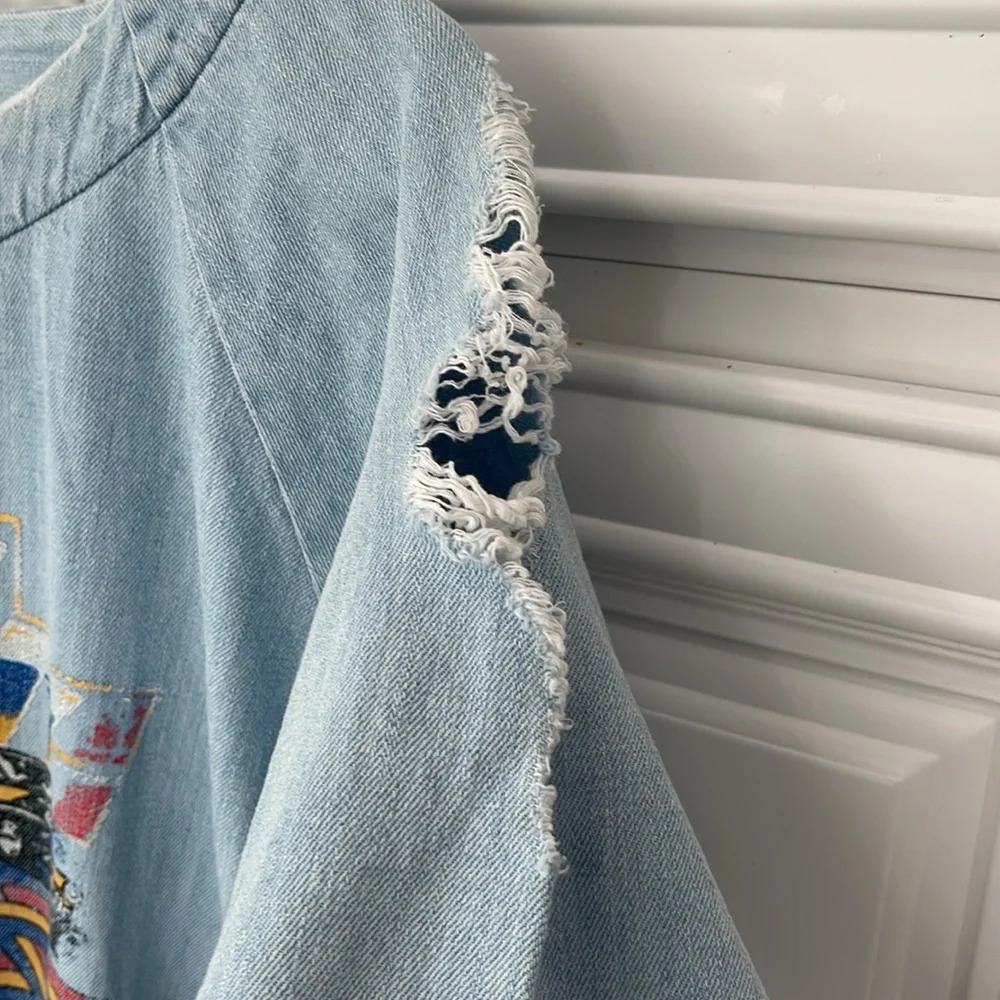 Zen Blue Light Wash denim mini dress tunic oversized shirt Chevy sz One Size - Picture 7 of 16
